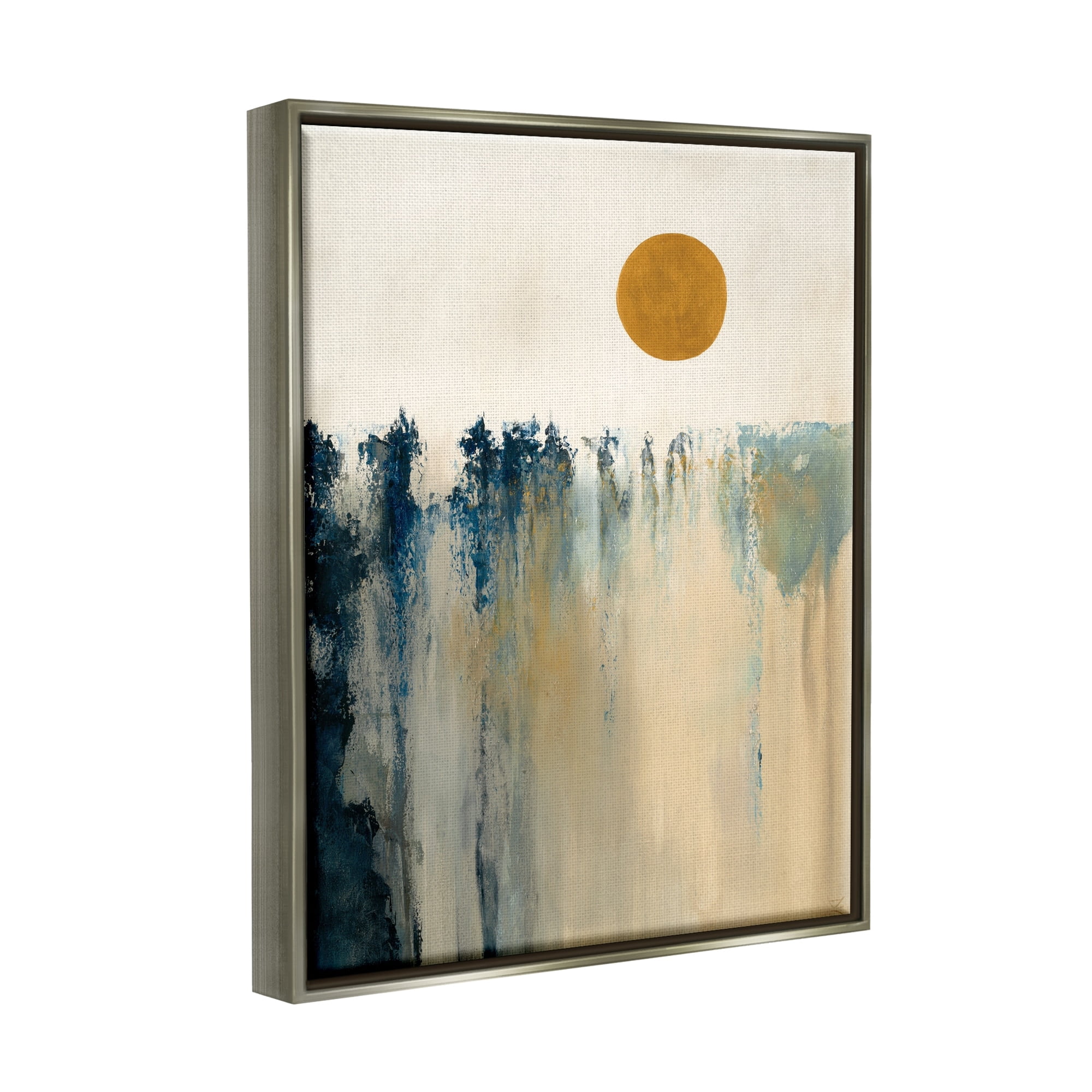 Stupell Industries Abstract Daytime Sun Landscape Fluid Shapes Design Luster Gray Framed Floating Canvas Wall Art, 16x20, by Dina D'Argo