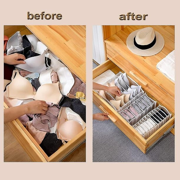 Organizador de almacenamiento de sujetadores de 4 piezas con 6 compartimentos caja de almacenamiento de ropa cajones de almacenamiento de ropa interior cajas de armario para bragas calcetines Bodega A...
