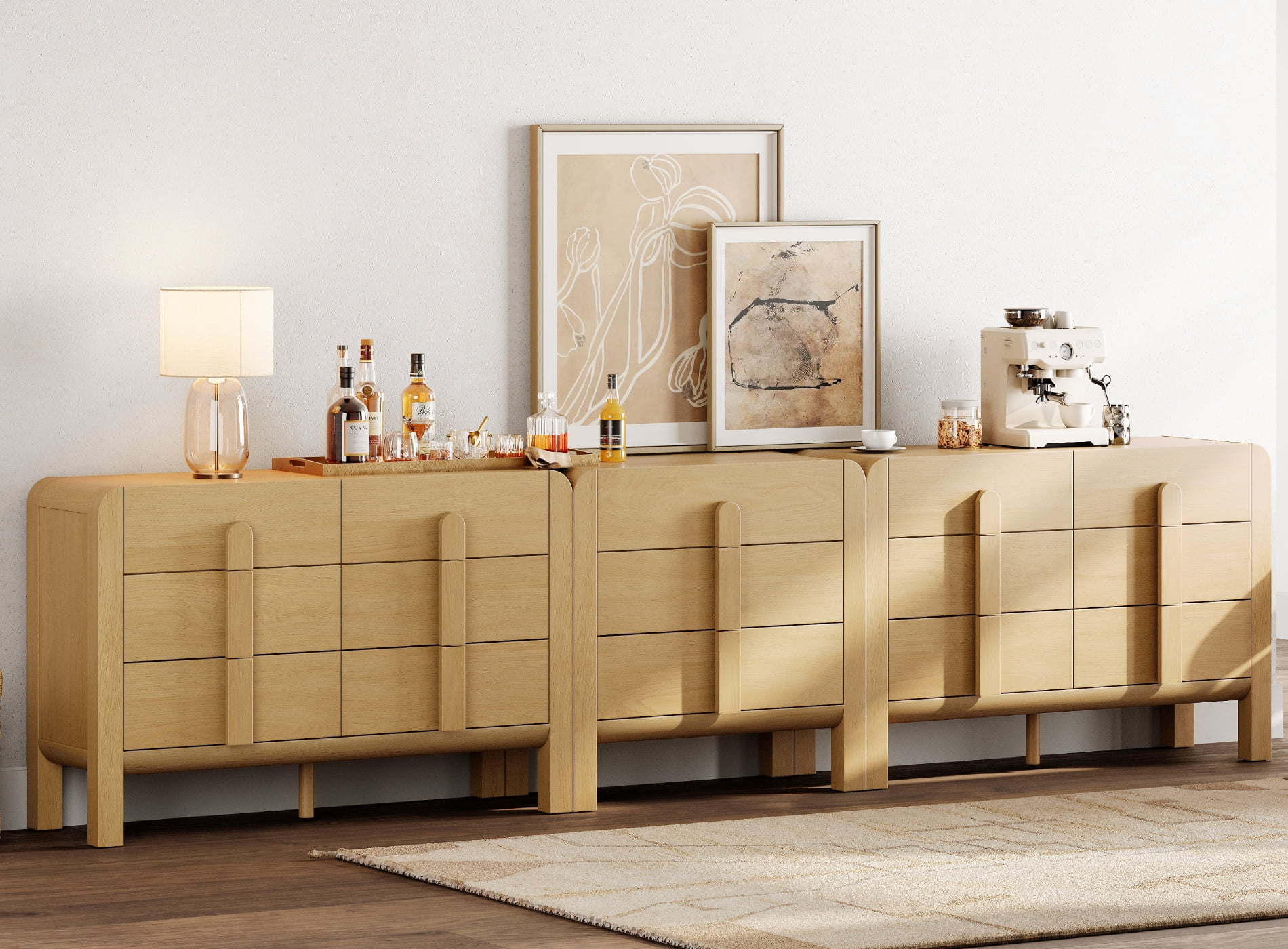 Modern Dresser TV Stand for TVs up to 120 inch, 3-in-1 Wood Media Console Table with 15 Drawers, Mid Century Entertainment Center with Storage for Living Room Bedroom