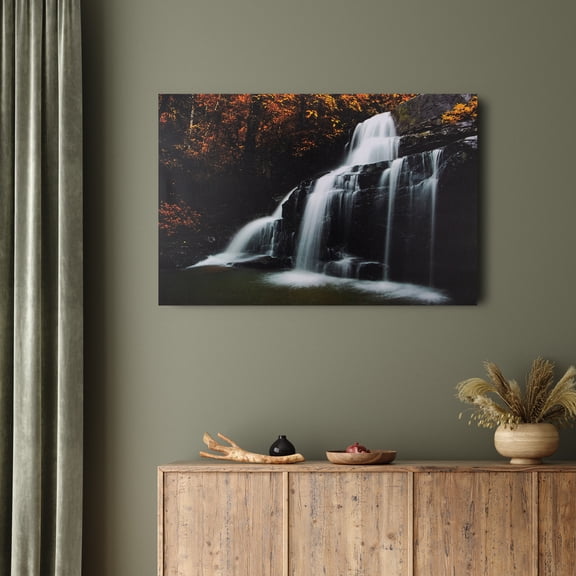 Northlight 23.5" Natures Woods Autumn Waterfall Scene Canvas Wall Art