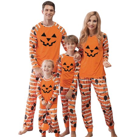 

Halloween Family Matching Pajama Pumpkin Holiday Pjs Sets Striped Long-Sleeved Sleepwear
