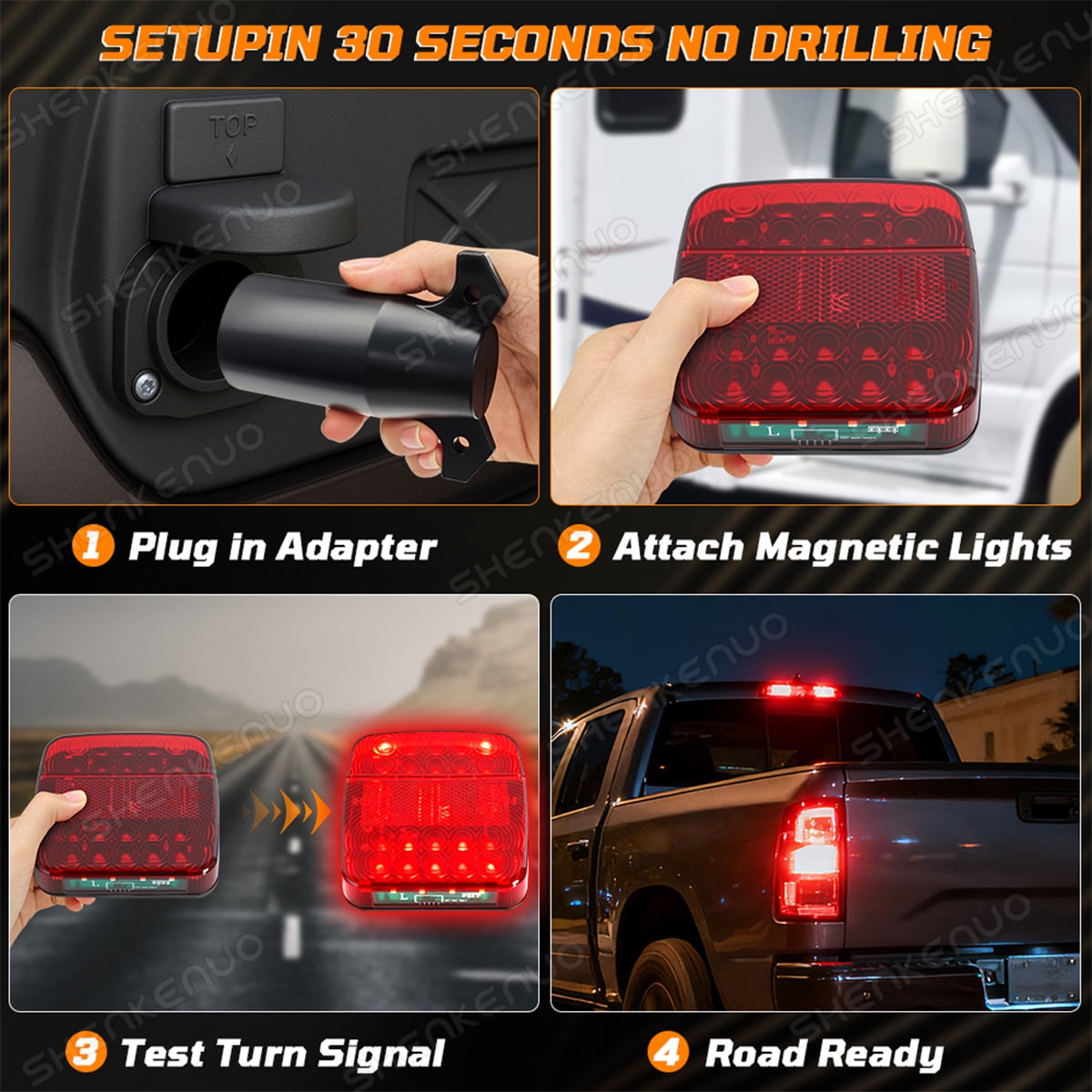 HMCYCI Magnetic Trailer Lights LED Kit, 12-24V Wireless Magnetic Tail Light LED Towing Lights Kit for Trailer Truck Boat RV Pickup Towing Camper Caravan