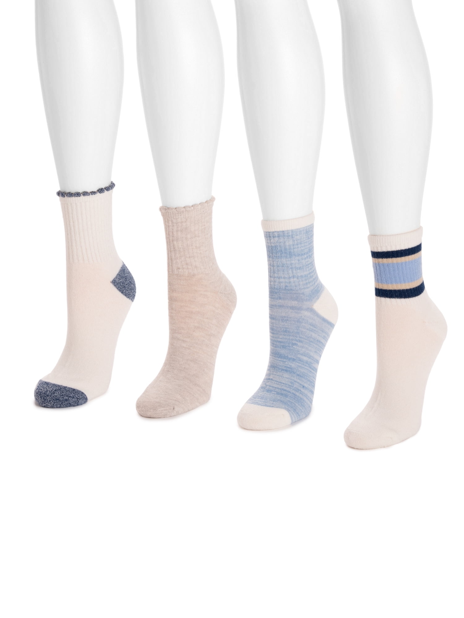 MUK LUKS Women's Dream Step Quarter Crew Socks, 4 Pair Pack
