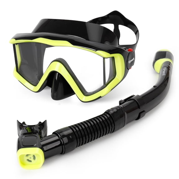 Snorkeling Gear for Adults, Anti-Fog 180°Panoramic Snorkel Mask Set with Dry Top Snorkel Tube, Soft Silicone Scuba Gear, Adult Snorkel Set with Mesh Bag for Swimming Diving Travel