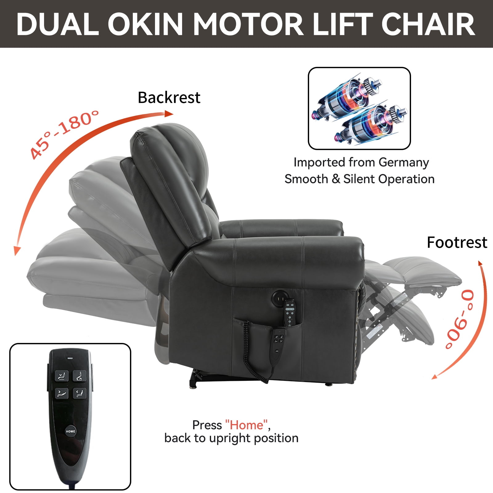 Alvantor Large Power Lift Recliner Chair for Elderly with Massage and Heat Faux Leather Electric Recliners Chair with USB Ports for Living Room Gray