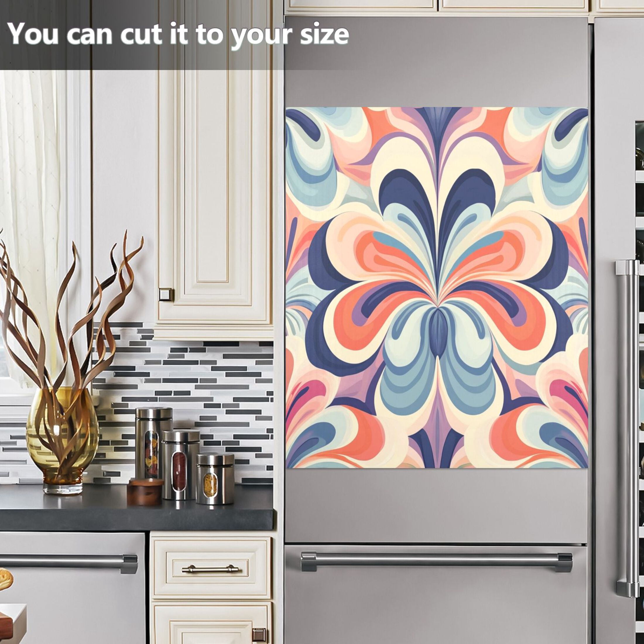 Dishwasher Magnetic Sticker 23x26 Inch Refrigerator Magnetic Sticker Washing Machine Magnetic Sticker Kitchen Panel Magnetic Sticker Home Decor Blue Flower Pattern