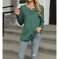 thumbnail image 6 of Long Sleeve Shirts for Women Pleated Casual Business Blouses Trendy Fashion Tunic Basic Tops Loose Trendy Fall Crew Neck T-Shirts, 6 of 7