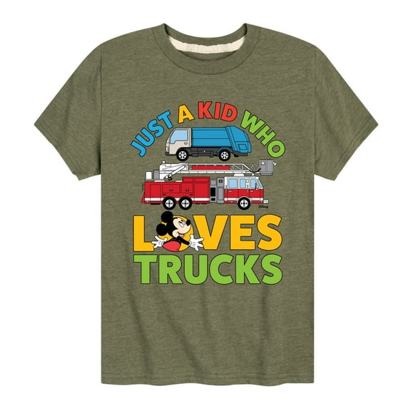 Disney - Mickey & Friends - Just A Kid Who Loves Trucks - Youth Short Sleeve Graphic T-Shirt