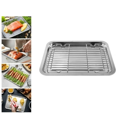 QZS Heavy Duty Oil Drain Plate,Stainless Steel Turkey Roaster Pan,Large Roasting Pan,Easy Clean Rectangular Dish Oven,BBQ Bakeware for Camping,Baking Cooking,1Set