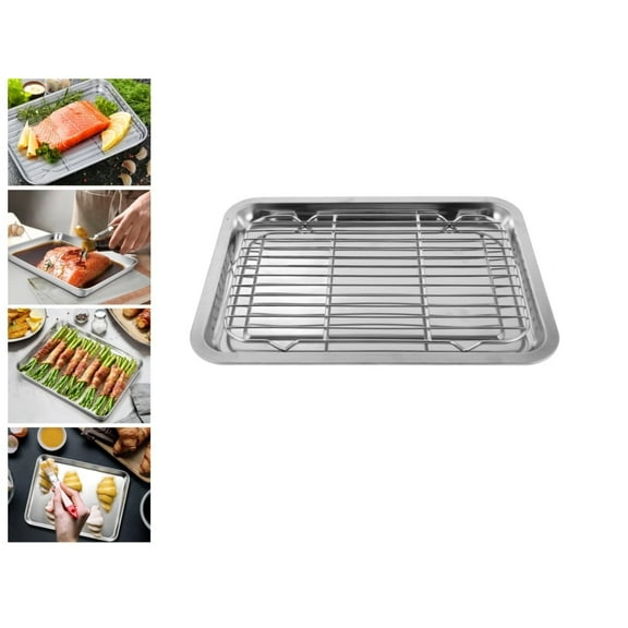 QZS Heavy Duty Oil Drain Plate,Stainless Steel Turkey Roaster Pan,Large Roasting Pan,Easy Clean Rectangular Dish Oven,BBQ Bakeware for Camping,Baking Cooking,1Set
