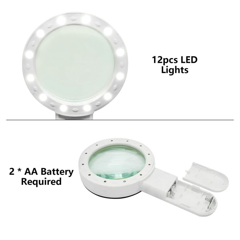 Magnifying Glass with 12 LED Lights, 30X Double Glass Lens Handheld  Illuminated Magnifier Reading Magnifying Glass with for Seniors Read,  Coins