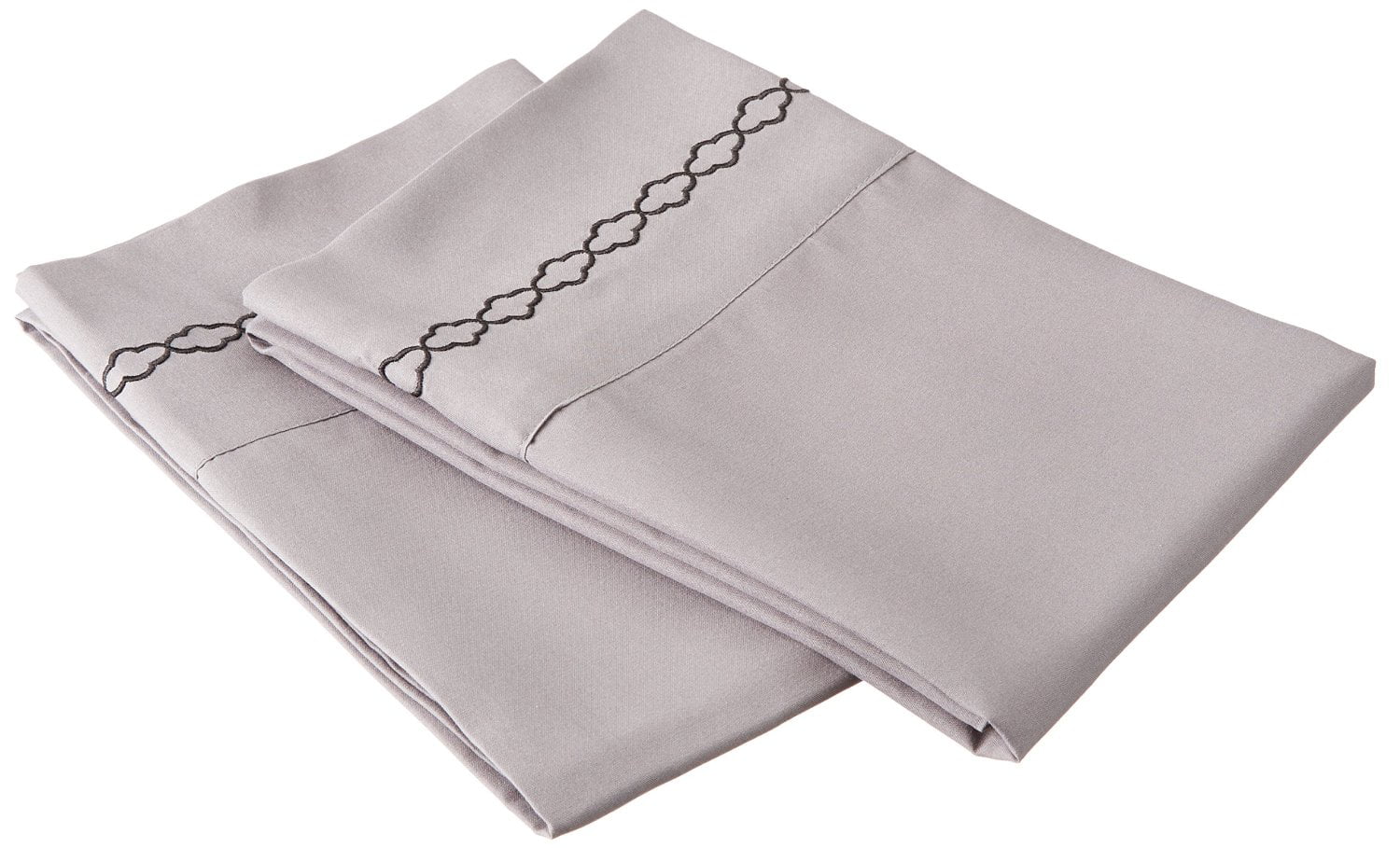 WRINKLE FREE PILLOW CASES SOLID-2 LINE EMBROIDERY-BLACK/GREY PAIR 