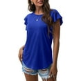 thumbnail image 2 of Ladies Summer T Shirt Fashion Solid Color Round Neck Ruffle Short Sleeve T Shirt Short Sleeve Tee Shirt Women, 2 of 4