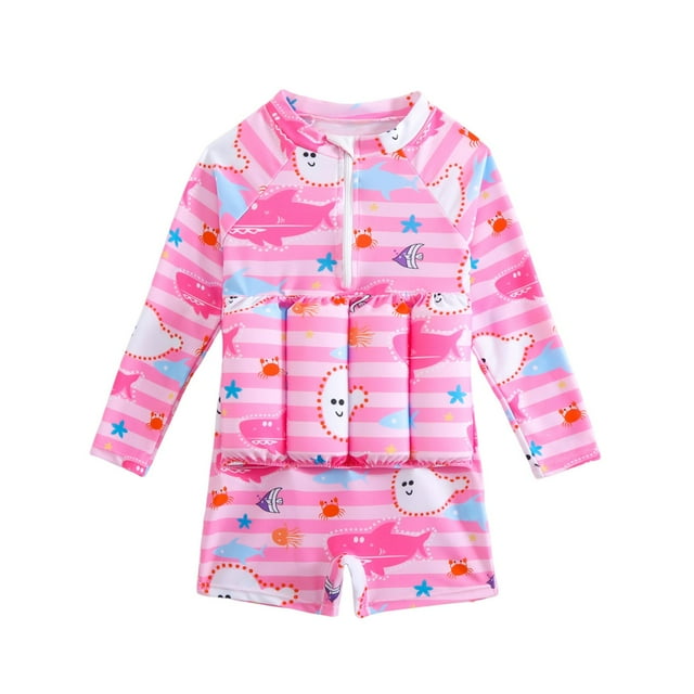 JTieacloth Girls UPF 50+ Sun Swimwear Long Sleeve Rash Guard Swimsuit With Flotation Aid For Ocean Beach Pool Swimming Surfing,Sizes 4-5 Years