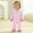 thumbnail image 2 of Toddler Silk Pajamas Valentines Day Pajama Heart Feather Trim Button down Long Sleeve Jumpsuit Loungewear Infant Girl Sleepers 18-24 Months, 2 of 8