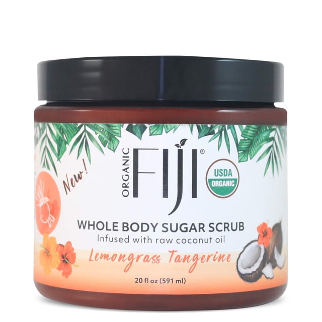 Exfoliante orgánico para todo el cuerpo de Fiji, infundido con aceite de coco, exfoliante de azúcar para una piel suave y suave, exfolia y restaura la biosfera natural de la piel, hierba de limón, man