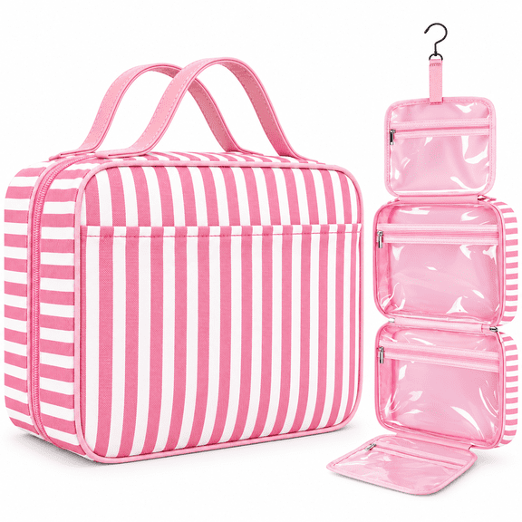 ideaTech Travel Toiletry Bag for Women, Portable Hanging Organizer with Generous Space for Toiletries and Cosmetics, Makeup Bag Travel Accessories