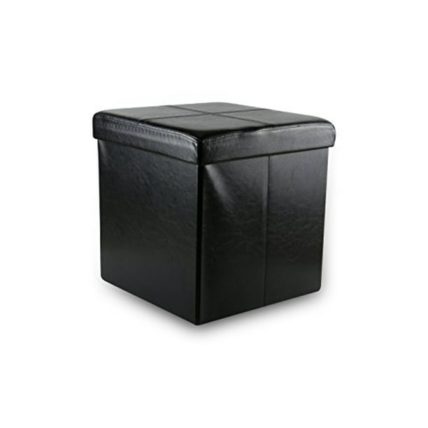 Family Pl Foldable Faux Leather Ottoman, Black Faux Leather Ottoman Storage Box Seat