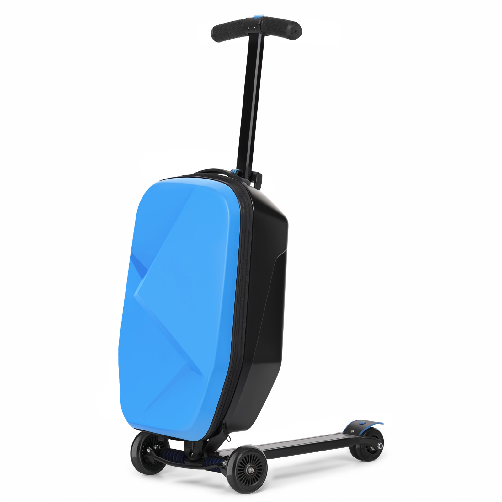 Advwin Scooter Luggage for Kids & Adults, Hardside Ride on Suitcase for Kids Ages 4-15 Multifunctional Lightweight Foldable Carry on Luggage with Wheels Ride on for Children Teenagers, Light Blue