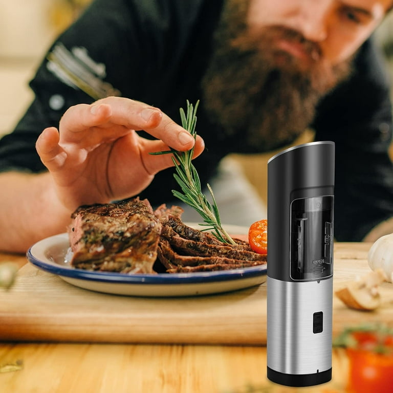 1set/2pcs Battery Powered Electric Pepper Grinder Black With Gravity Sensor  And Acrylic Storage Chamber