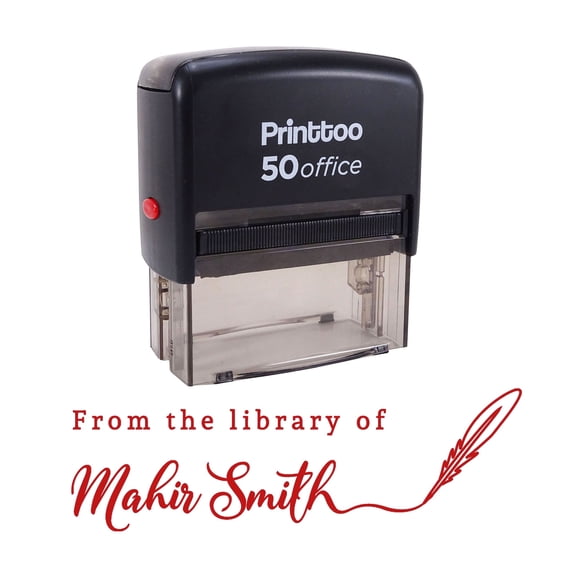 Printtoo Personalized Red Self Inking Custom Teacher Stamp Custom Library Rubber Stamper-68 x 30 mm