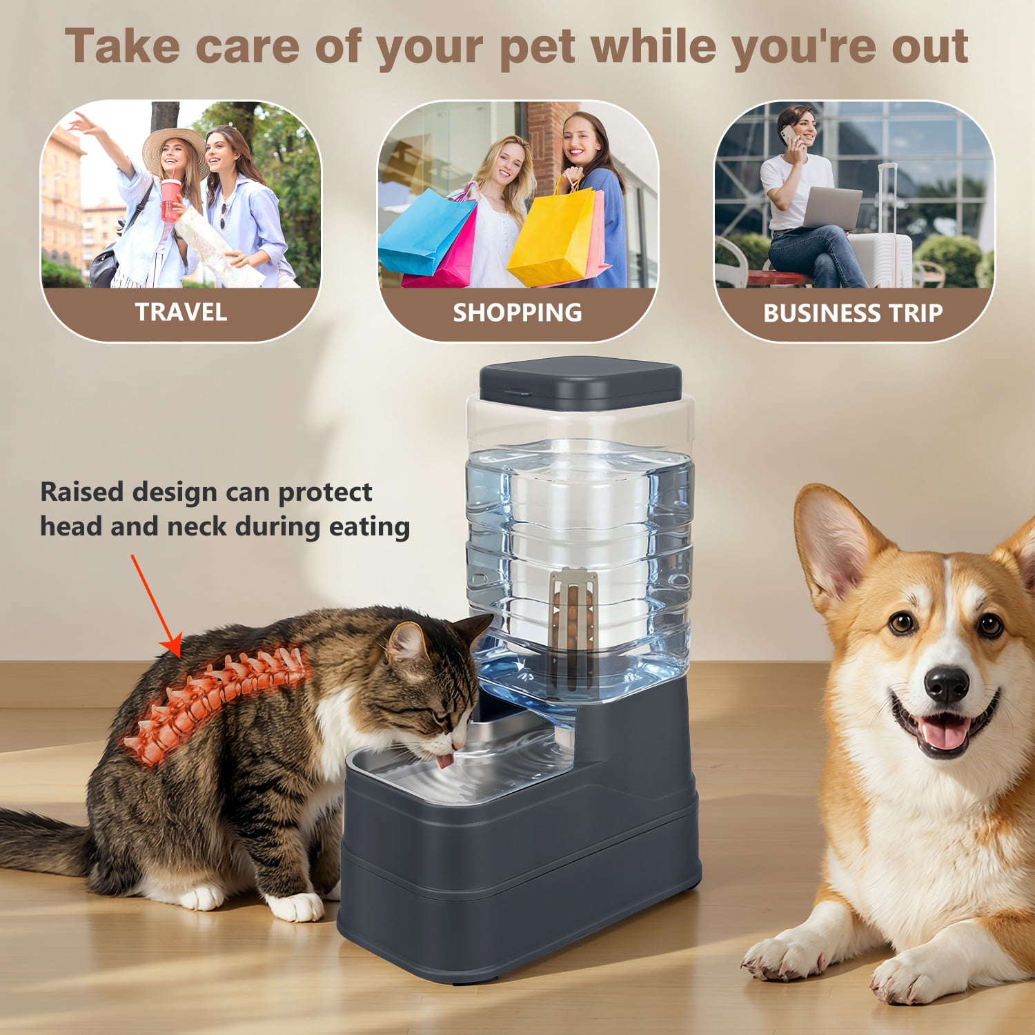 2.2 Gallon Dog Automatic Water Dispenser Cat Gravity Waterer Feeder with Filter Ice Pack
