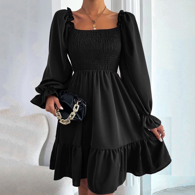 Gspmoly Robes pour Femmes, Robe Décontractée Ample à Manches Longues pour Femmes avec Col à Enfiler et Imprimé de Lettres, Robes de Cocktail pour Femmes Offres des Fêtes
