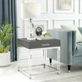 thumbnail image 1 of Inspired Home Maximo End Table 1 Drawer High Gloss Acrylic Legs Chrome Stainless Steel Base Modern Design, Dark Grey/Chrome, 1 of 9