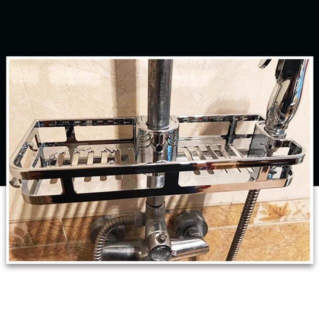 Xihbxyly Estante de Ducha, Barandilla de Acero Inoxidable, Instalación Sin Perforaciones, Estante Multifuncional con Gancho para Colgar, Organizador de Baño Que Ahorra Espacio, Apto para Barra de Duc