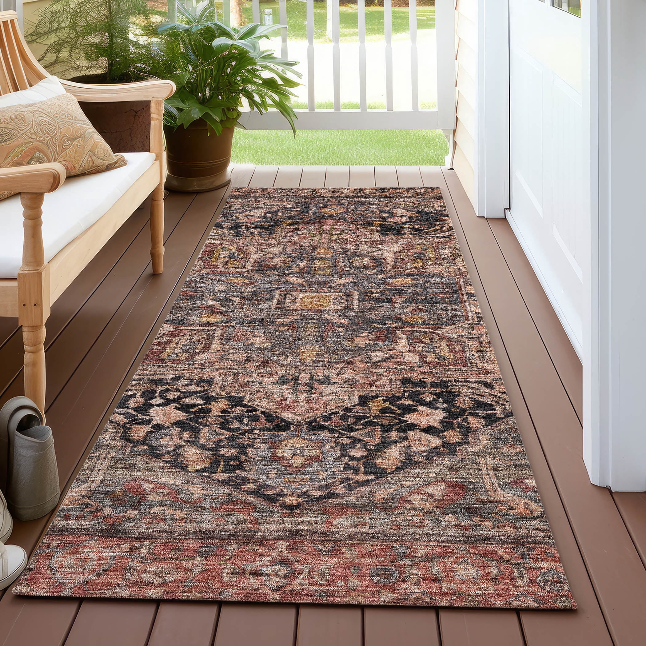 Addison Rugs Chantille Indoor/Outdoor Transitional Geometric, Abstract Charcoal Washable Runner Rug, 2'3" x 7'6"