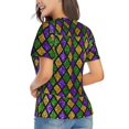 thumbnail image 3 of Vsdgher Mardi Gras Shiny Green Purple Women Shirts V Neck Short Sleeve Tops T-Shirt Basic Tees, S to 3XLLarge, 3 of 5