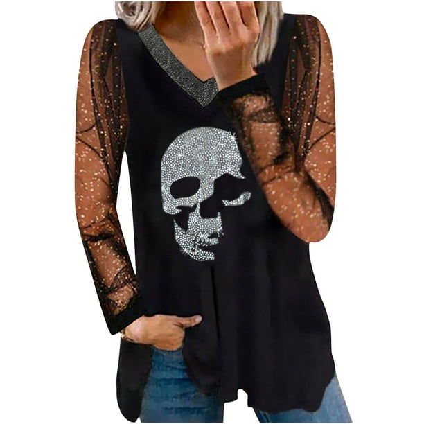 Blusa informal de manga larga con cuello en V para mujer Pompotops gfhjh22103