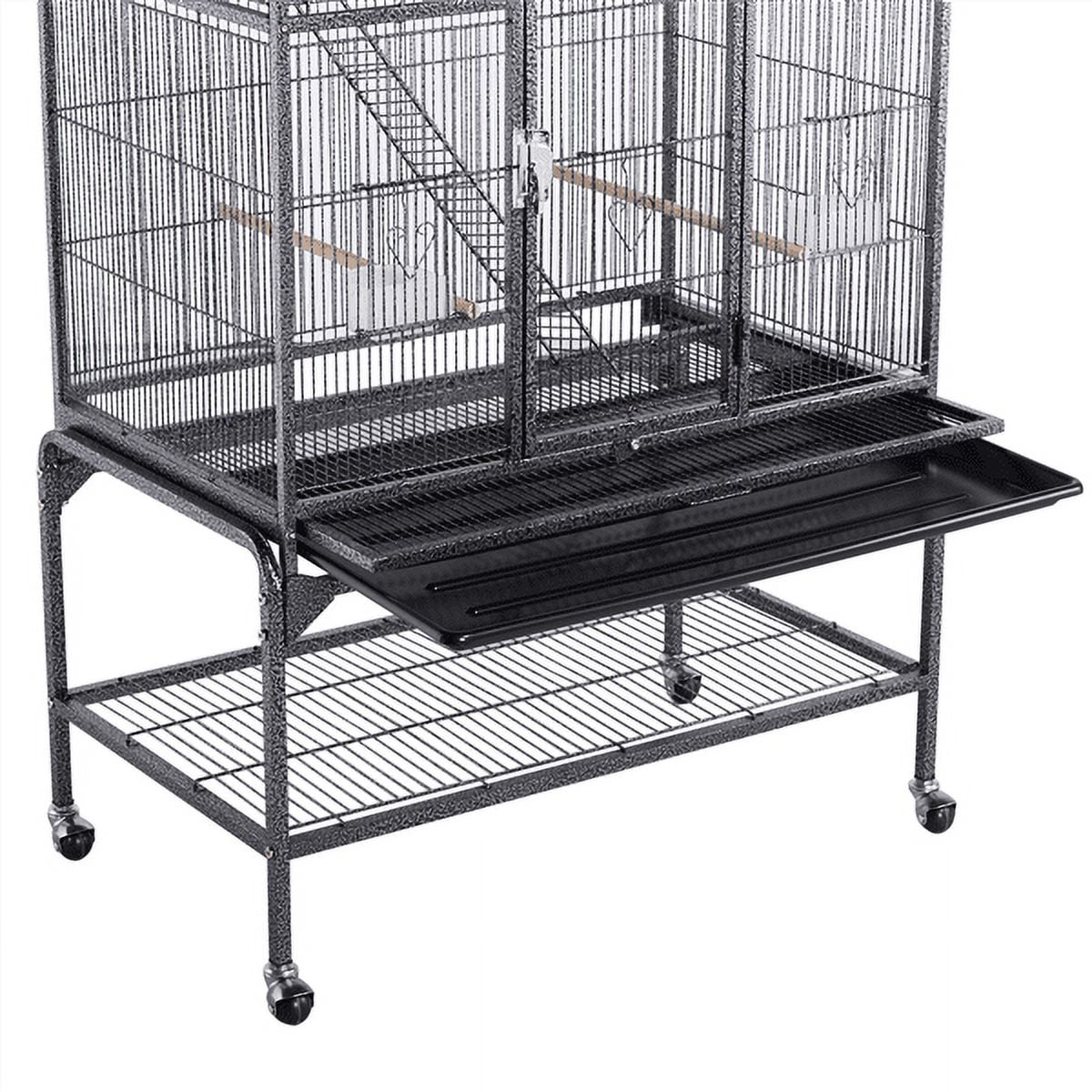 Easyfashion 69" H Extra Large Rolling Bird Cage with Detachable Stand, Black