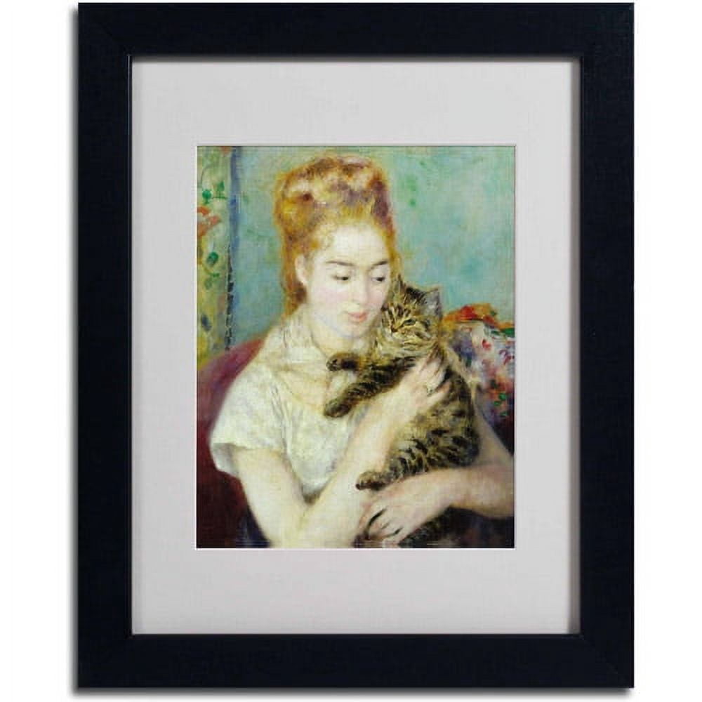 Trademark Fine Art "Woman With a Cat 1875" Canvas Art by Pierre Renoir, Black Frame