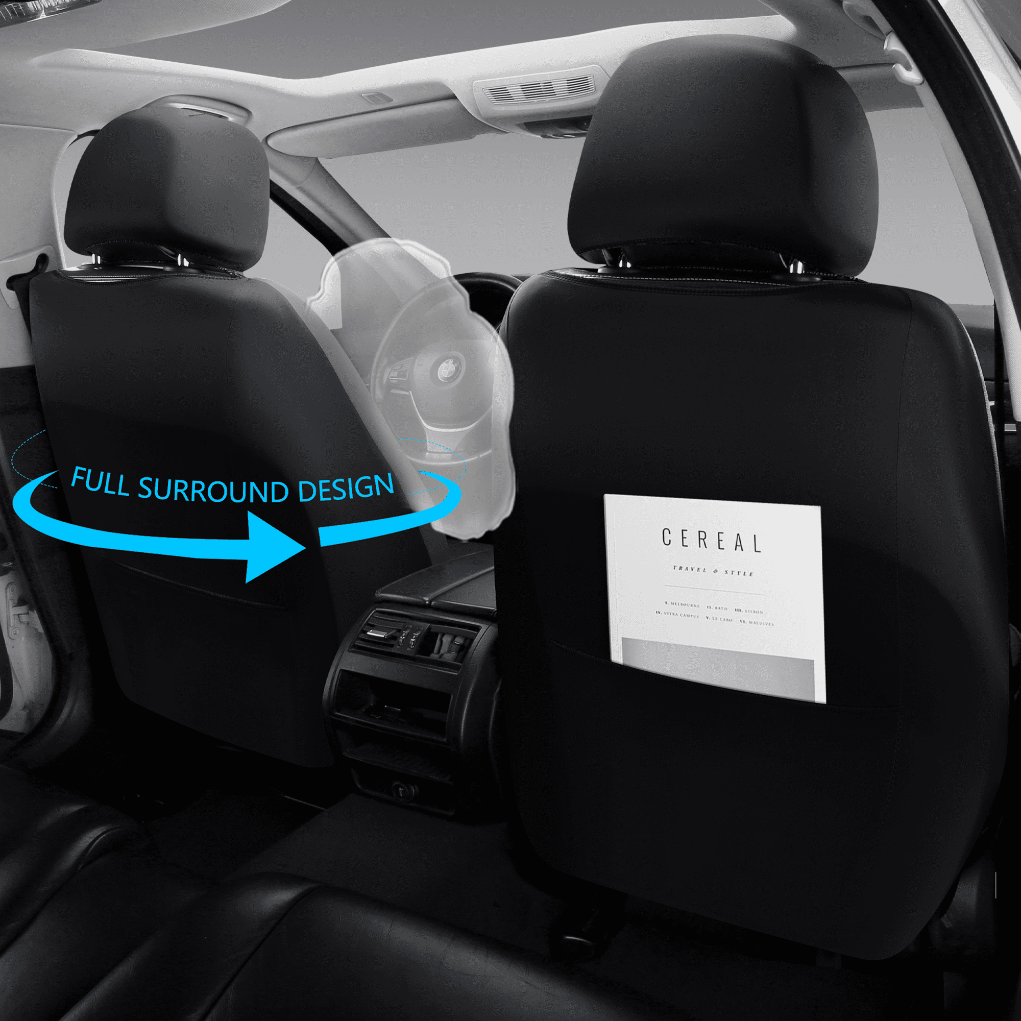 NS-YOLO Waterproof Car Seat Covers Full Set Universal 5-Seat Protector with Lumbar Support for Cars SUV Trucks