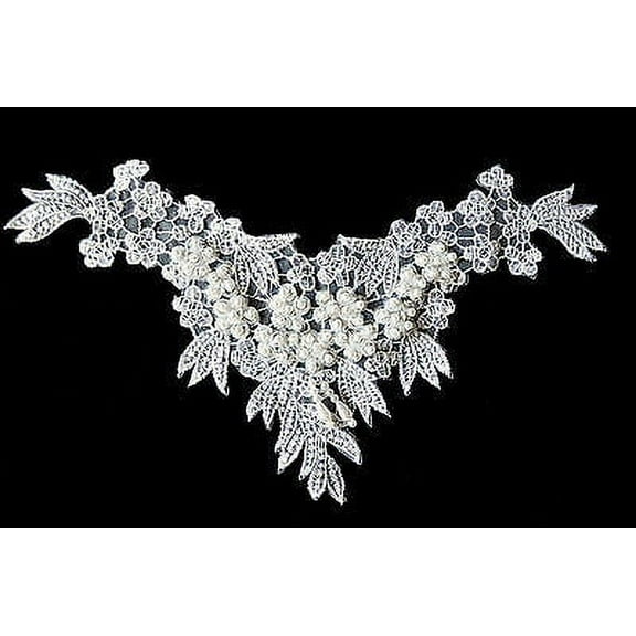 Kiddo 11"x6.5" White Beaded Sequins Organza Lace Bridal Applique Patch by Piece