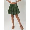 thumbnail image 3 of Deliqiba Women Floral Flared Short Skirt Cute High Waist Ruffle Skirt Beach Mini Skirt Green S, 3 of 8
