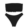 thumbnail image 3 of Wuxian 2 Piece Swimsuit For Women Bandeau Bandage Bikini Set Tube Ribbed Solid Color Off The Shoulder Push-Up Tops High Waist Hipster Bikini Sets Swimwear Stylish Beachwear,Black,L, 3 of 7
