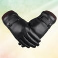 thumbnail image 2 of Guantes de cuero sintético para pantalla táctil, para conducir, negros, cálidos, para invierno (talla única), 2 of 7