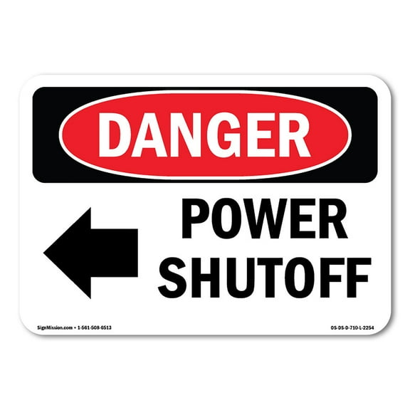 SignMission OS-DS-D-35-L-2254 OSHA Danger Sign - Power Shutoff Left Arrow