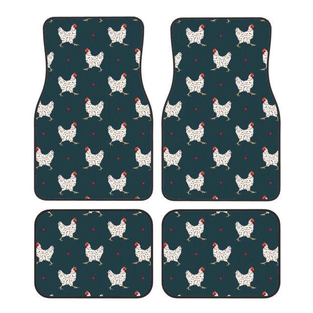 Lsque Funny Chicken Print 4-Piece Floor Mats, Heavy-Duty Rubber Liners, Anti-Slip Design, All-Season Automotive Protection, Vehicles, Cars, Trucks, and SUVs