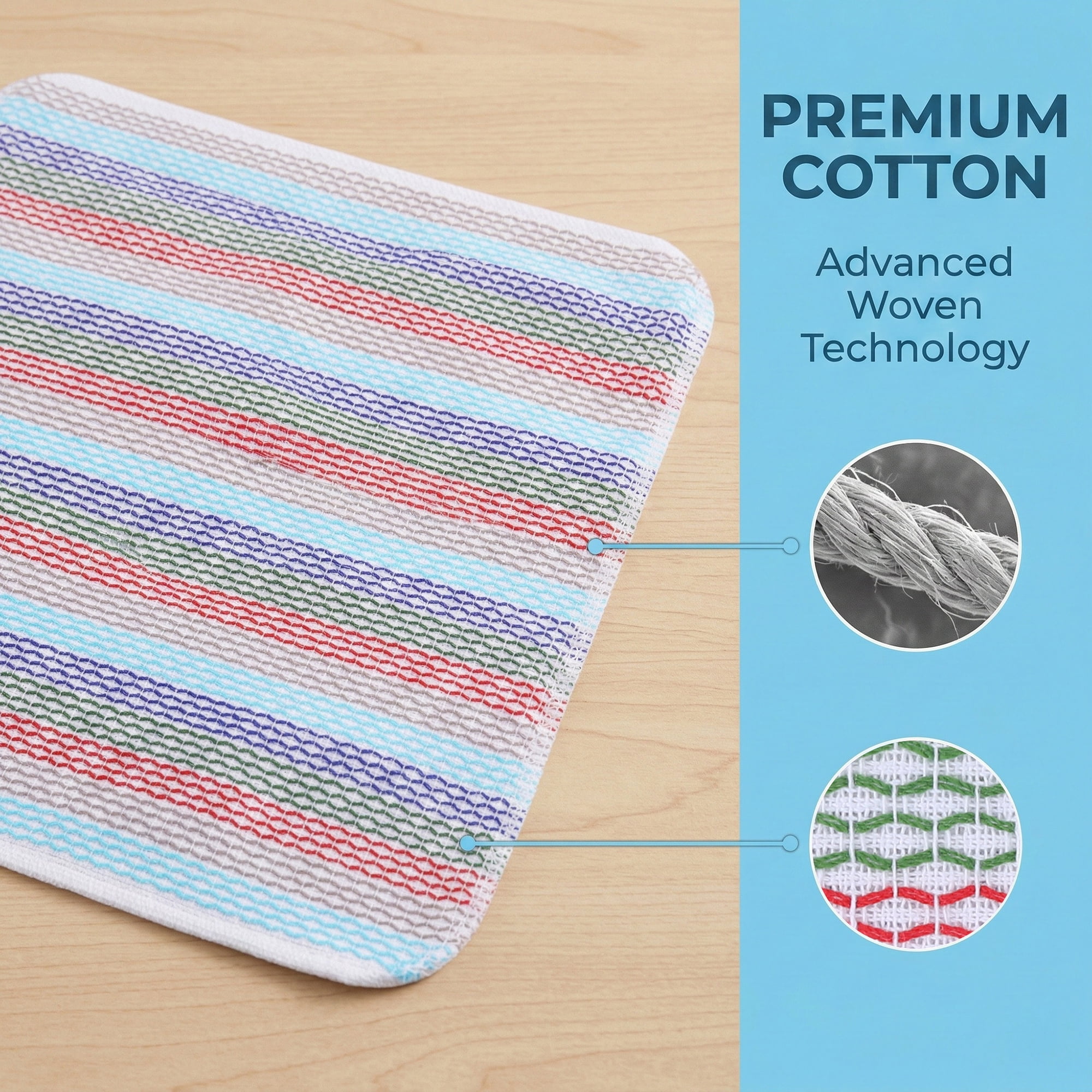 Unique Bargains 6 Pack Cotton Striped Cloths Red Blue Green/Red Green Blue 14" x 14"