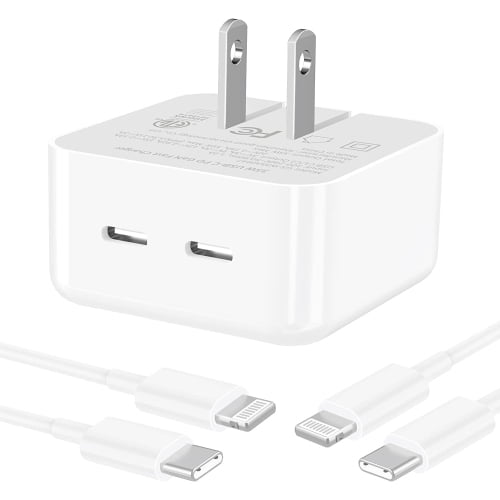Apple MFi CERT iPhone 14 13 12 pro max Fast Charger 35W Wall Charger Block, Dual USB-C Port Compact Power Adapter, PD 3.0 for iPhone Macbook iPad + 2 Cable USB-C to Lightning