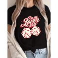 thumbnail image 1 of Valentine's Day Love Dice" Women's Cotton T-Shirt - Casual Crew Neck, Short Sleeve Top with Cartoon Print, Machine Washable, 1 of 6