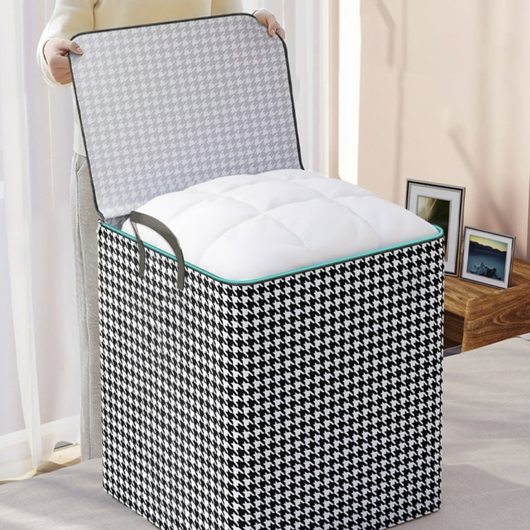 1pc 50/75L Houndstooth Blanket Storage Bags With Zipper, Foldable Comforter  Storage Bag, Large Organizers For Blankets, Pillow, Quilts, Linen, Storage