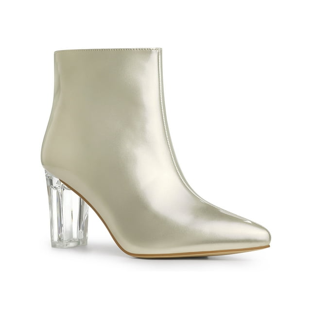 Unique Bargains Bottines à Talons Épais Pointus Transparents pour Femmes Or (Taille 9)