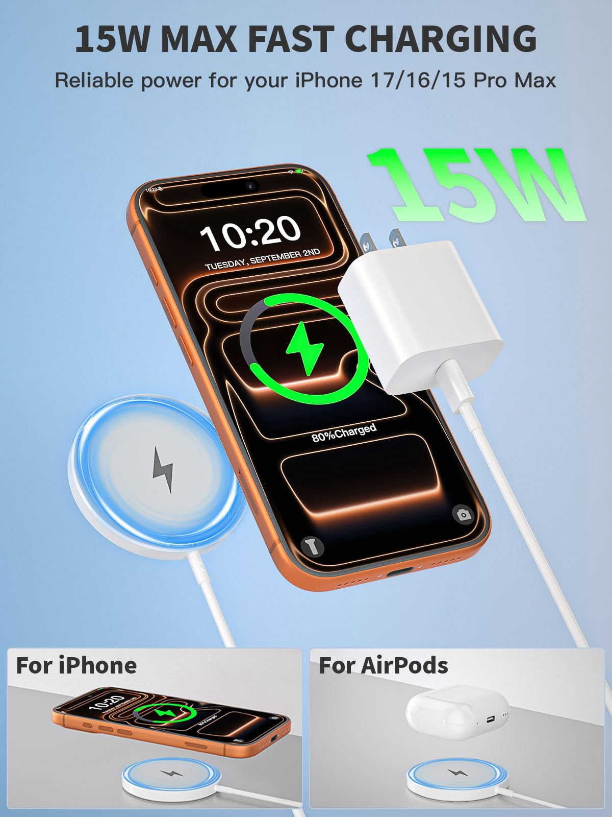 LujingZ 6FT Magnetic Wireless Fast Apple Mag - Safe Charger - Charging Pad for iPhone 17Pro Max/16 Pro Max/16Pro/16/15Pro Max/15 Plus/14/13/12 & AirPods 3/2/Pro/Pro 2
