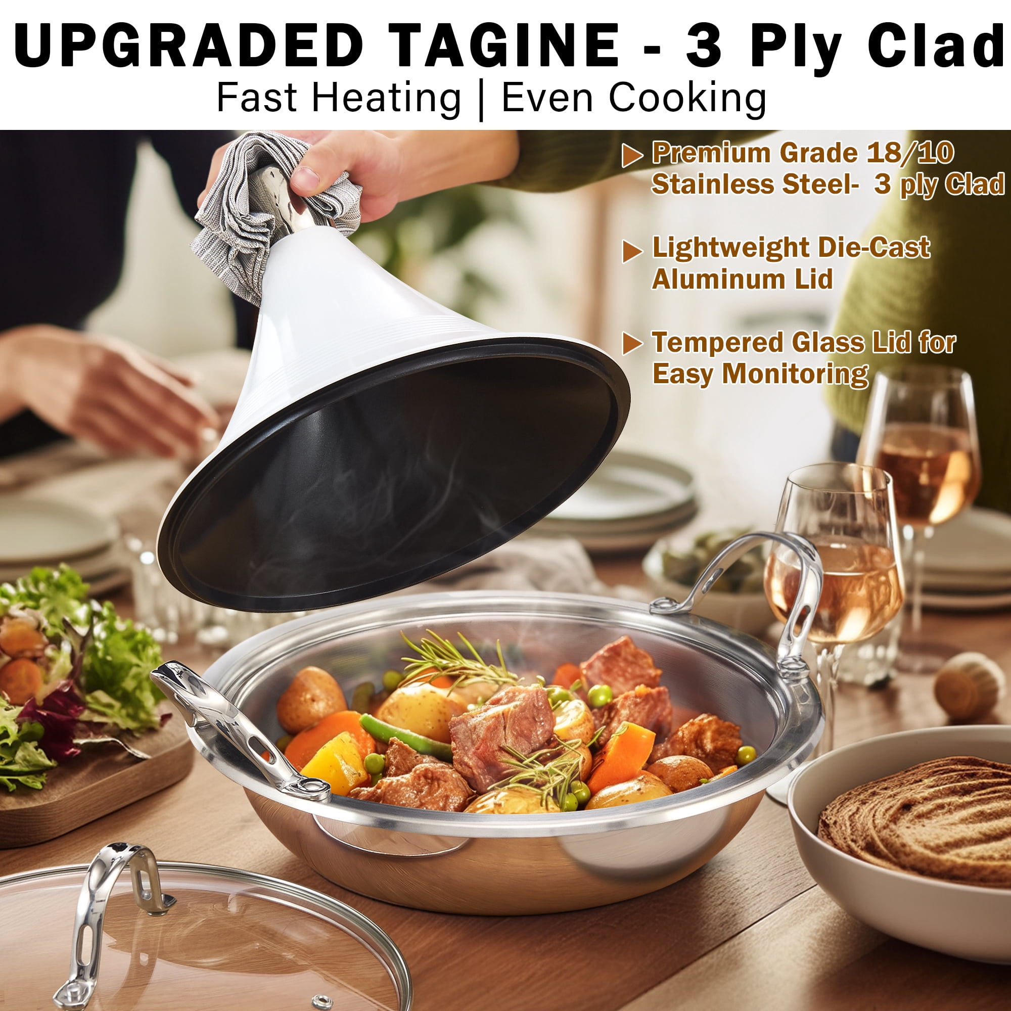 その他 CookTek FlashPak Cooks Standard 4.5 Quart Multi-Ply Clad Stainless Steel Tagine
