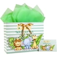 thumbnail image 1 of Unisex Baby Gift Bag Yellow and Green Animal Design with Tissue Paper and Greeting Card for Baby Shower, New Parents, and More - 13" x 10" x 5", 1 Pcs, 1 of 5
