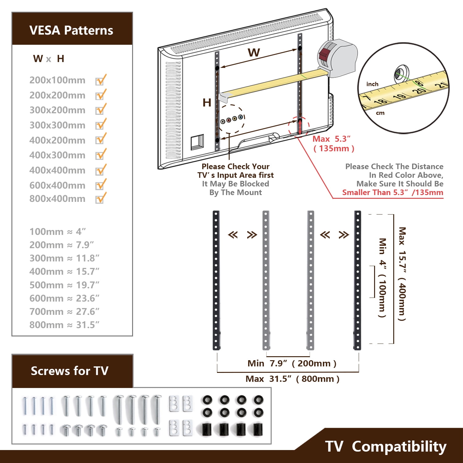 Universal Tabletop TV Stand TV Legs for Most 27 32 40 42 43 49 50 55 60 65 inch TVs with Height Adjustment Max VESA 800mm x 500mm